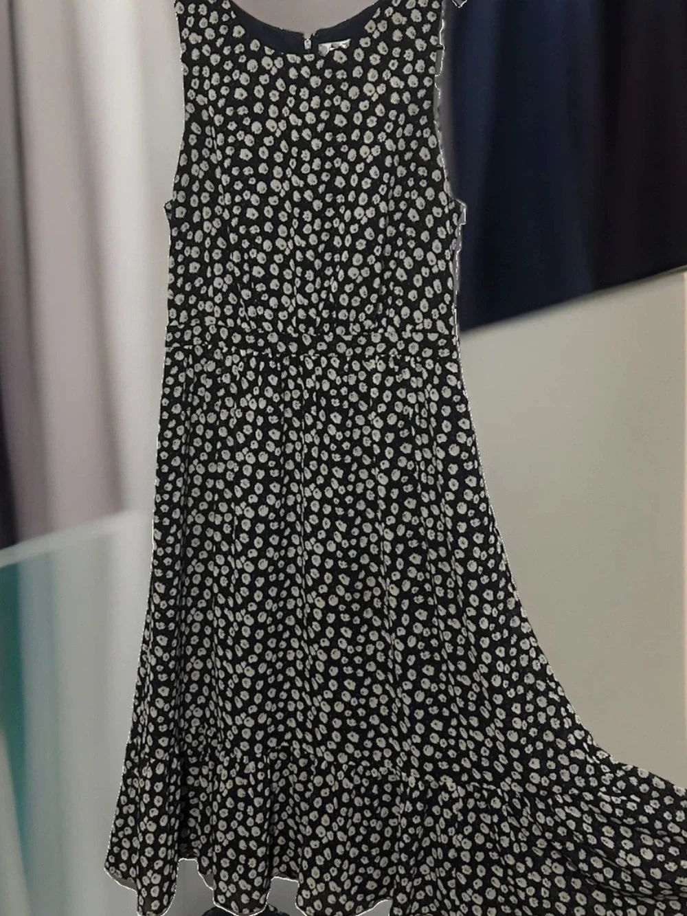 J Crew Dress 4 Navy Blue With White Floral Print Coquette Silky Lined Sundress